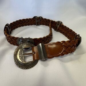 Brighton Brown Braided Leather Belt with Decorative Silver Conchos and Buckle S